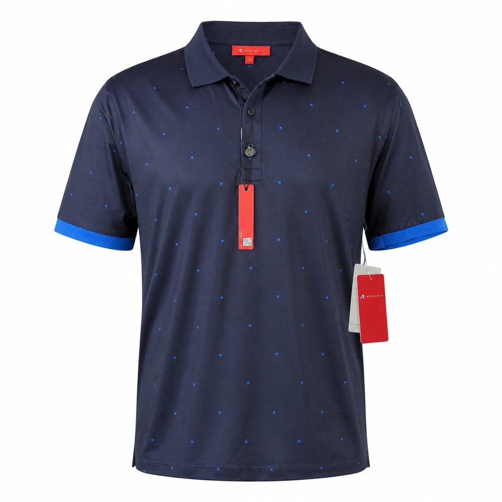 Redvanly Ramey Polo Shirt Mens Large Midnight Navy Blue Dot Golf New